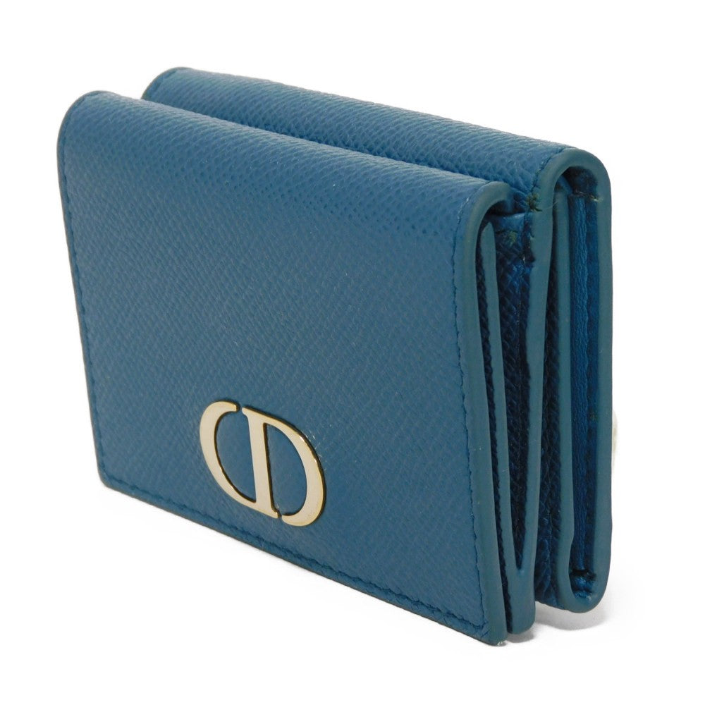 Dior Tri-fold wallet S2084OBAE_M01Z Grained calfskin (embossed) Steel blue Grained Calfskin CD logo 30 Montaigne Compact Wallet unisex(Unisex)
