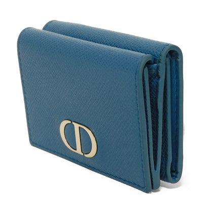 Dior Tri-fold wallet S2084OBAE_M01Z Grained calfskin (embossed) Steel blue Grained Calfskin CD logo 30 Montaigne Compact Wallet unisex(Unisex)