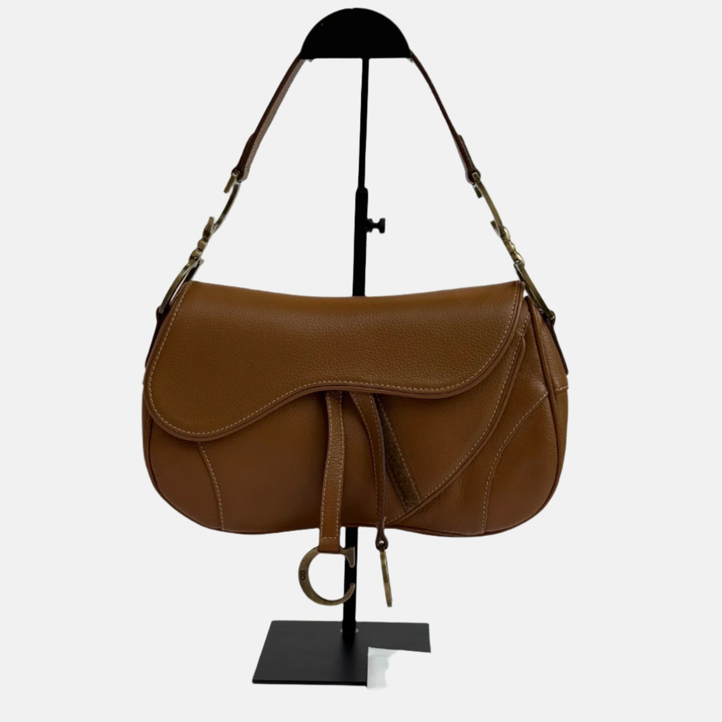 Dior Vintage Double Saddle Brown Leather Gold-tone Hardware