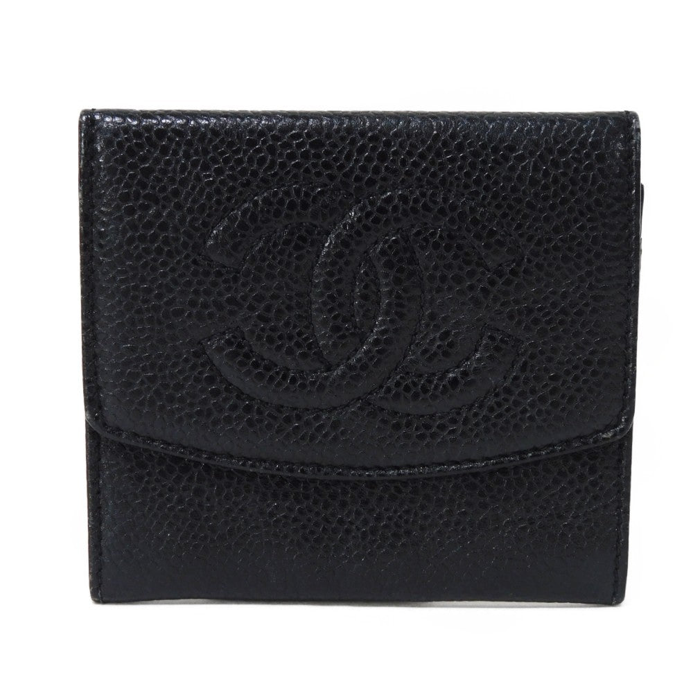 CHANEL Coin case Caviar skin black COCO Mark CC Mark 3rd Series Vintage Big Coco Compact flap wallet unisex(Unisex)