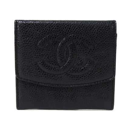 CHANEL Coin case Caviar skin black COCO Mark CC Mark 3rd Series Vintage Big Coco Compact flap wallet unisex(Unisex)
