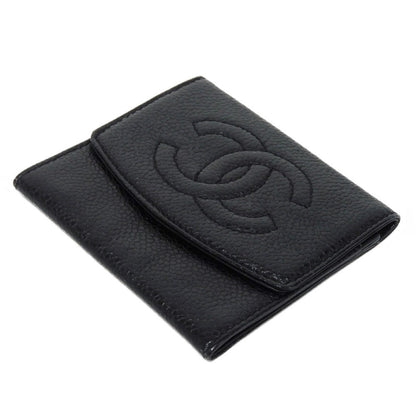 CHANEL Coin case Caviar skin black COCO Mark CC Mark 3rd Series Vintage Big Coco Compact flap wallet unisex(Unisex)