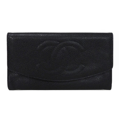 CHANEL Long Wallet Purse A01434 Caviar skin black COCO Mark CC Mark 4th Series Vintage Big Coco Long flap wallet unisex(Unisex)