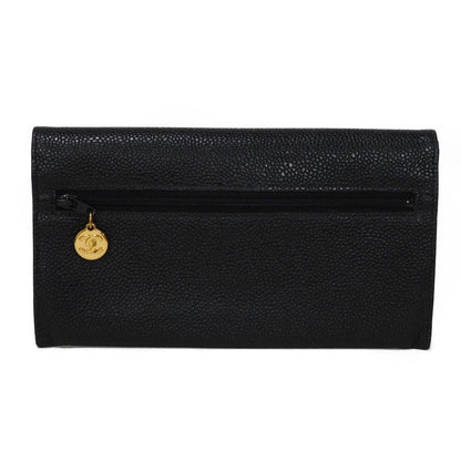 CHANEL Long Wallet Purse A01434 Caviar skin black COCO Mark CC Mark 4th Series Vintage Big Coco Long flap wallet unisex(Unisex)