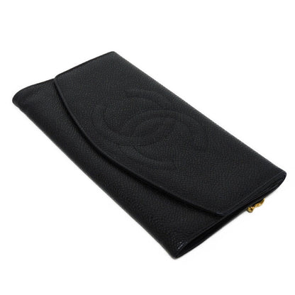 CHANEL Long Wallet Purse A01434 Caviar skin black COCO Mark CC Mark 4th Series Vintage Big Coco Long flap wallet unisex(Unisex)