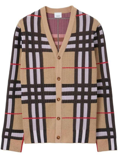 Luxury Burberry Check Technical Cotton Blend Cardigan Archive Beige