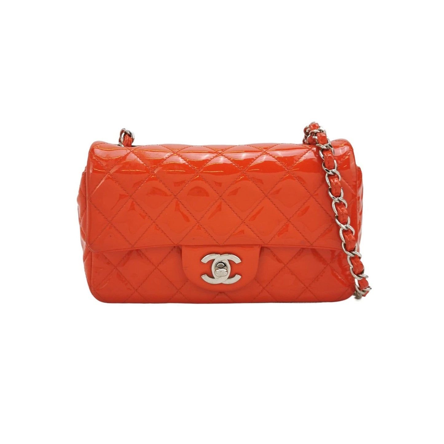 Chanel Classic Flap Square 2014 Orange Patent Leather Bag
