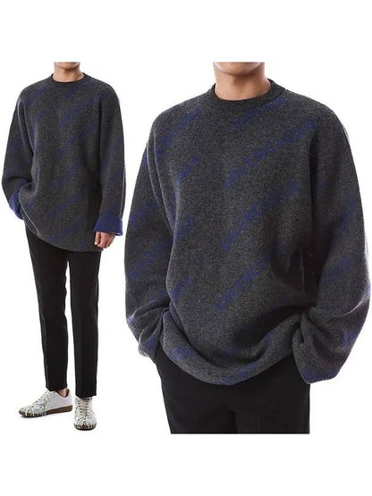 Luxury Balenciaga Trending 2025 All-Over Logo Wool Knit Top Grey