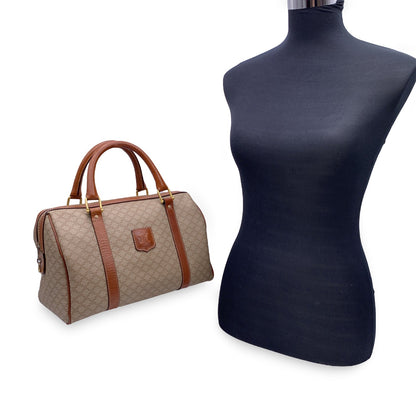 Luxury CELINE Vintage Beige Macadam Canvas Duffel Duffle Boston Bag