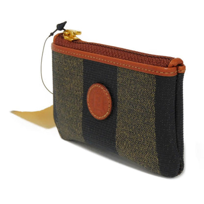 FENDI Coin case fabric Kaiqi Striped Brown Keyring Vintage FF logo Old Pecan Coin Purse unisex(Unisex)