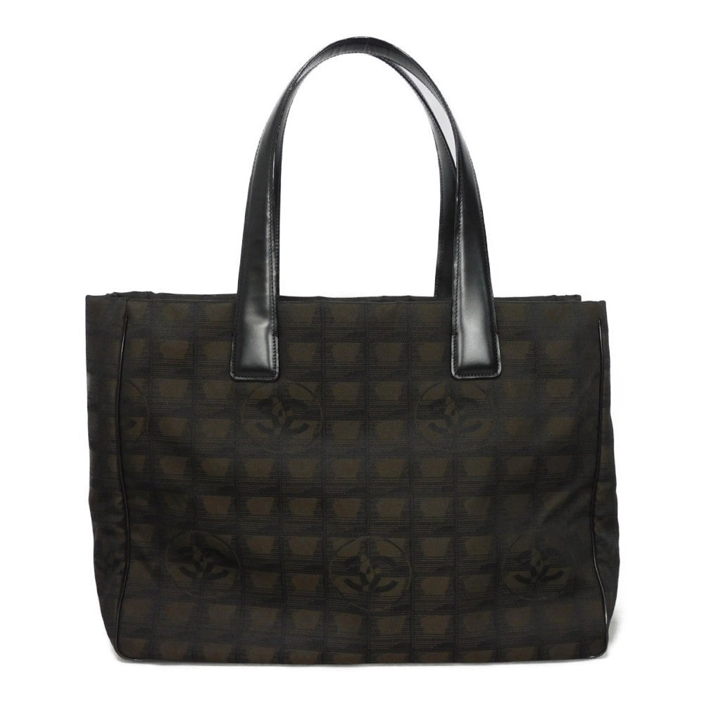 CHANEL Tote Bag A15991 Nylon jacquard x calfskin Brown CC Mark Nylon Jacquard Calfskin 10 Series COCO Mark New Travel Line Tote MM unisex(Unisex)