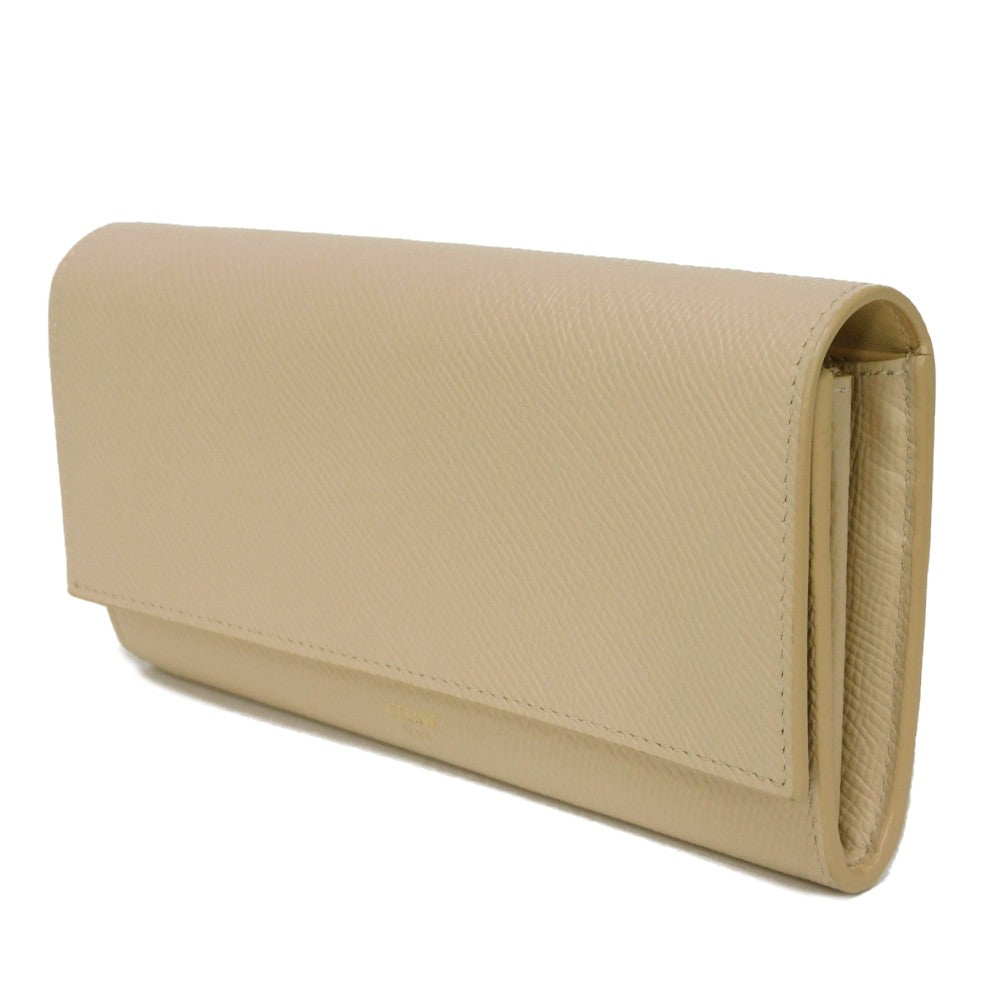 CELINE Long Wallet Purse 10B563BEL.03ND Grained calfskin (embossed) beige Foil Stamped Grain Calfskin Beige Bifold Wallet Long Wallet New logo Large flap wallet mens(Unisex)