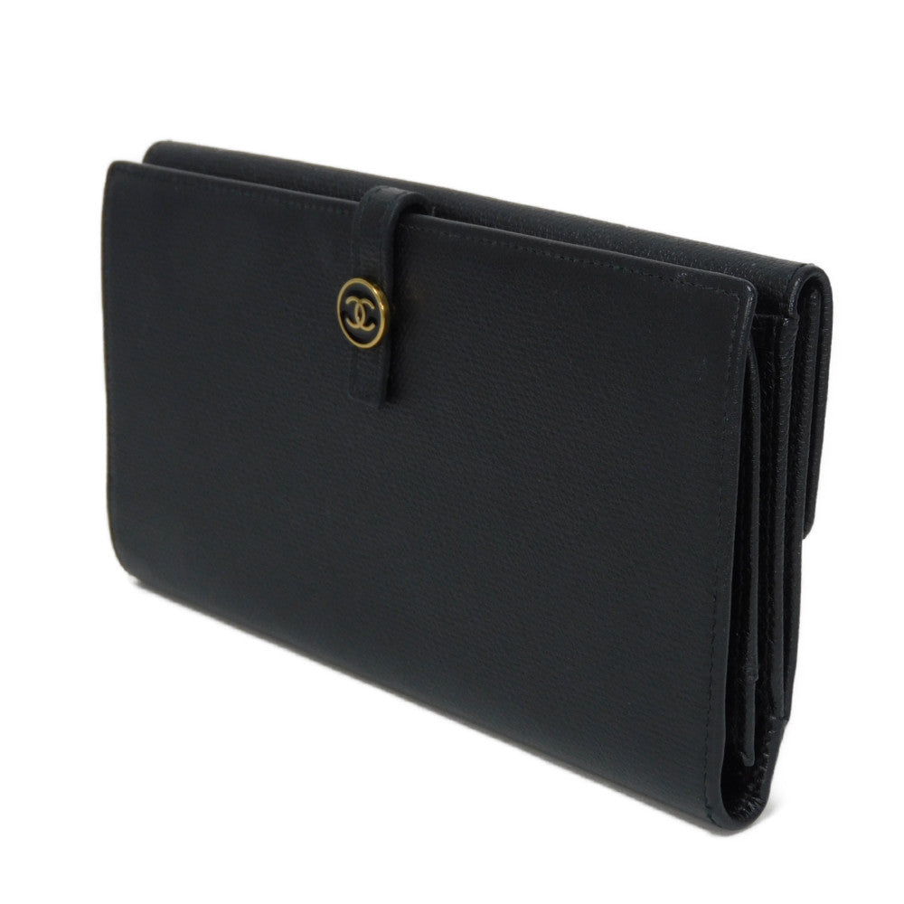 CHANEL Long Wallet Purse A20905 Calfskin (embossed) black Good condition CC mark Calfskin enamel No.9 COCO Mark COCO Button Long Flap Wallet unisex(Unisex)