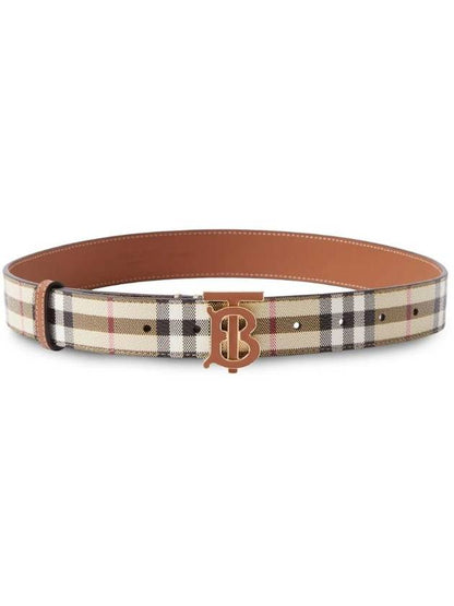 Luxury Burberry Check Monogram Decorative Leather Belt Beige