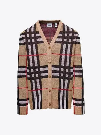 Luxury Burberry Check Technical Cotton Blend Cardigan Archive Beige