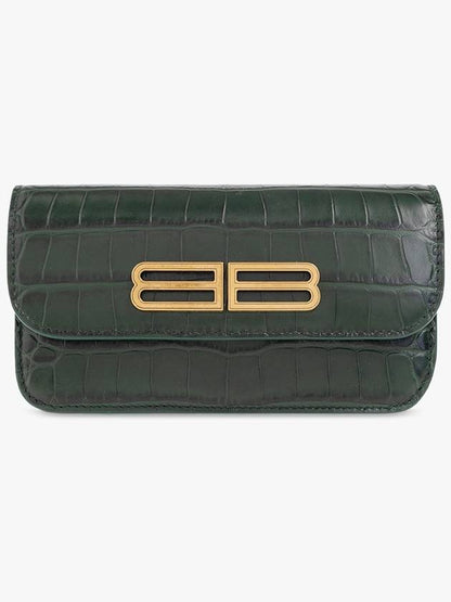 Luxury Balenciaga Trending 2025 Gossip BB Logo Crocodile Chain Shoulder Bag Green