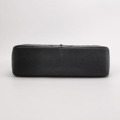 Chanel Classic Flap Jumbo Black Caviar Leather Double Flap Silver Hardware