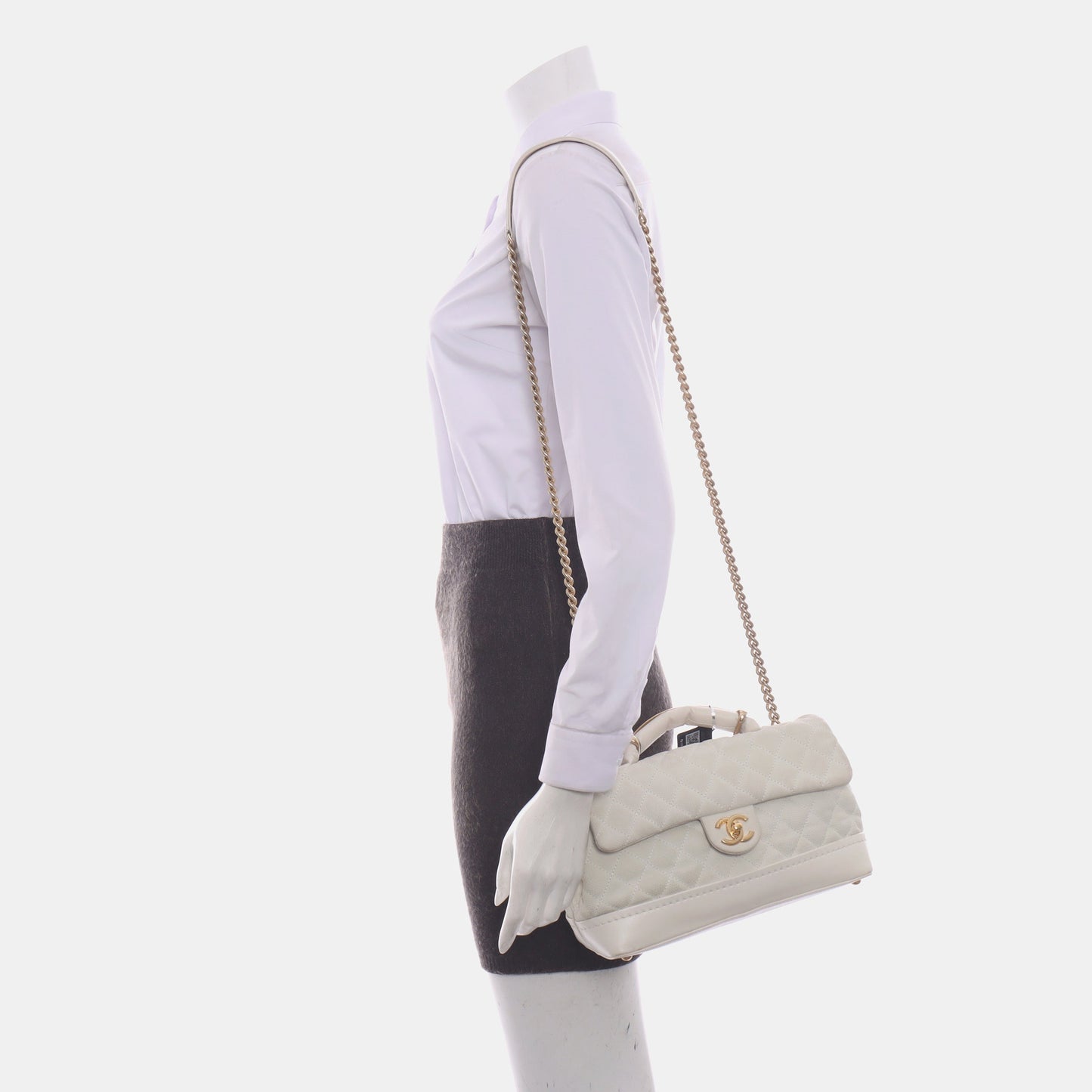 Chanel Global Trotter Flap Bag Crossbody Medium Caviar Leather White, 2013-2014