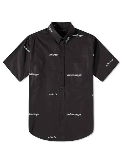Luxury Balenciaga Trending 2025 All-Over Logo Short Sleeve Shirt Black