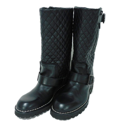 CHANEL boots G28566 lambskin black Belt Quilted Side Zip Engineer CC mark Matelasse COCO Mark Engineer Women 34