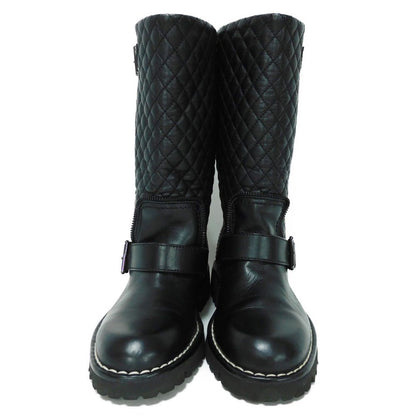 CHANEL boots G28566 lambskin black Belt Quilted Side Zip Engineer CC mark Matelasse COCO Mark Engineer Women 34