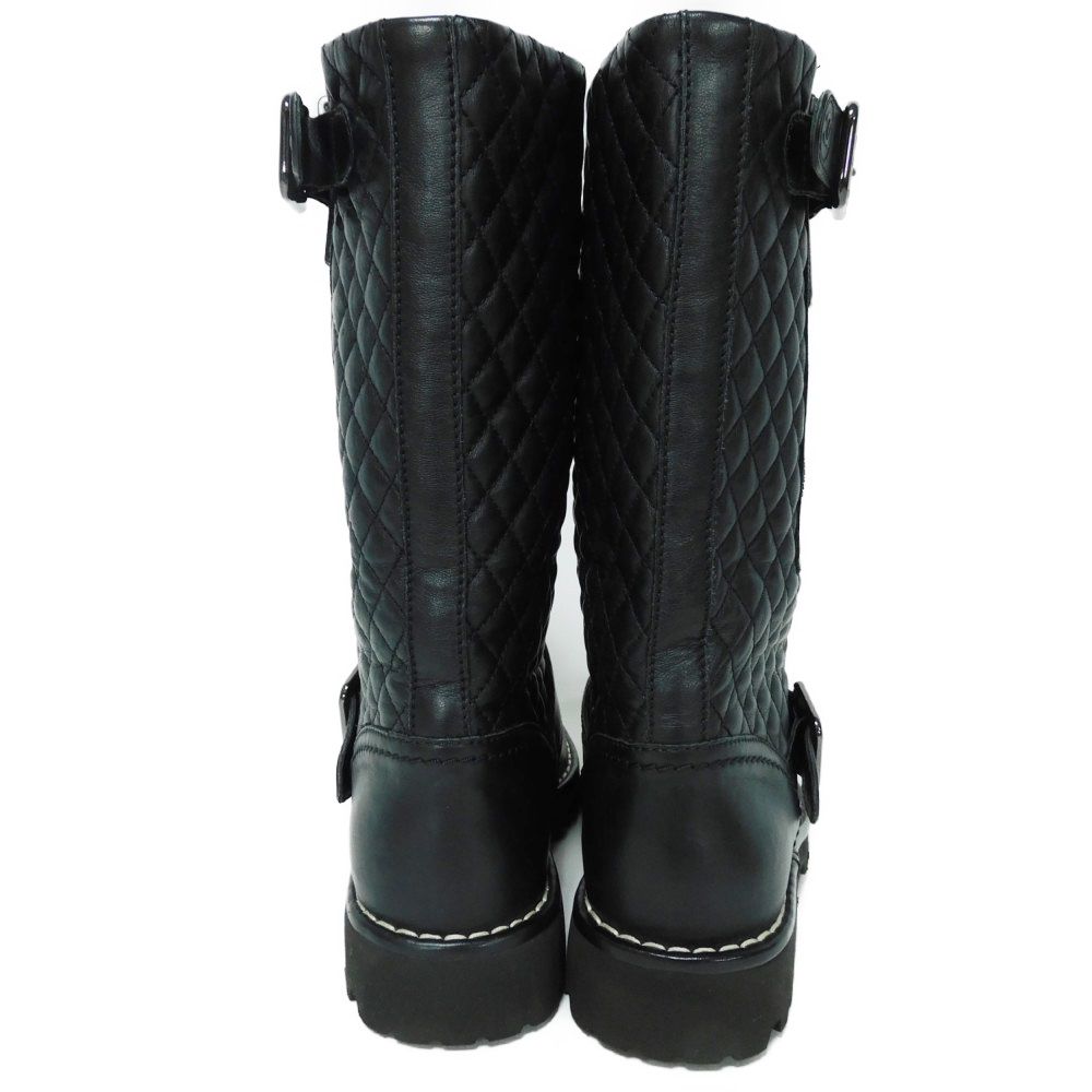 CHANEL boots G28566 lambskin black Belt Quilted Side Zip Engineer CC mark Matelasse COCO Mark Engineer Women 34