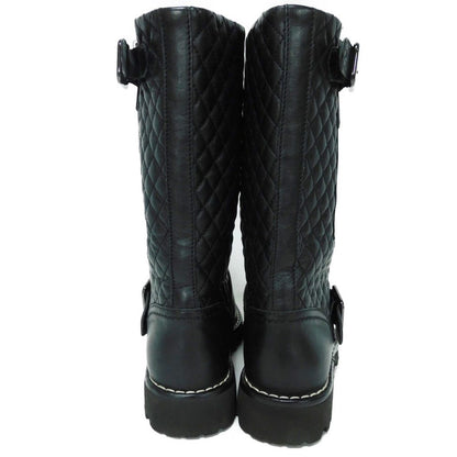 CHANEL boots G28566 lambskin black Belt Quilted Side Zip Engineer CC mark Matelasse COCO Mark Engineer Women 34