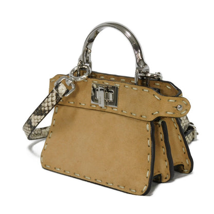 FENDI Handbag 7AS106 suede Brown Snake 2WAY Shoulder Bag in good condition Celeria Peekaboo i see you micro unisex(Unisex)