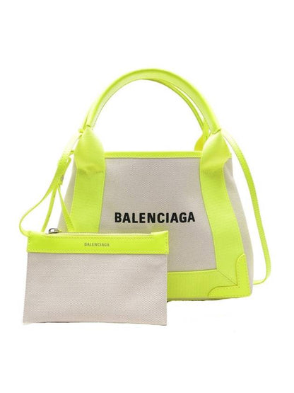 Luxury Balenciaga Trending 2025 Navy Cabas XS Tote Bag Fluo Yellow