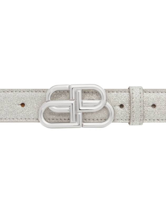 Luxury Balenciaga Trending 2025 BB Buckle Glitter Calf Leather Belt Silver
