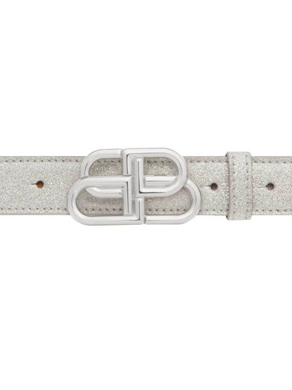 Luxury Balenciaga Trending 2025 BB Buckle Glitter Calf Leather Belt Silver