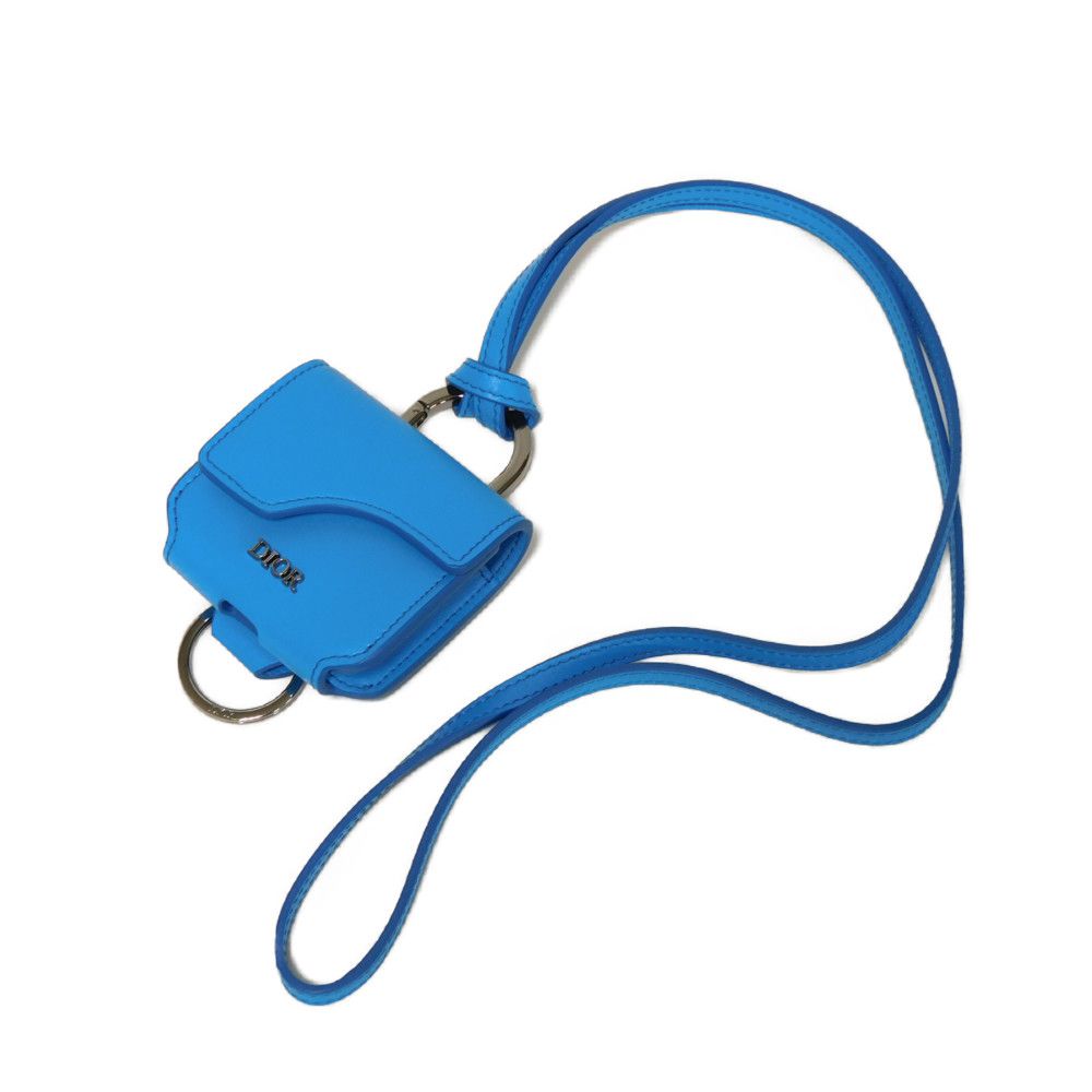 Dior key ring 2ADKH271UCL Smooth Calfskin Leather blue Flap Magnet Smooth Calfskin Neck Strap logo metal airpods pro case Women(Unisex)