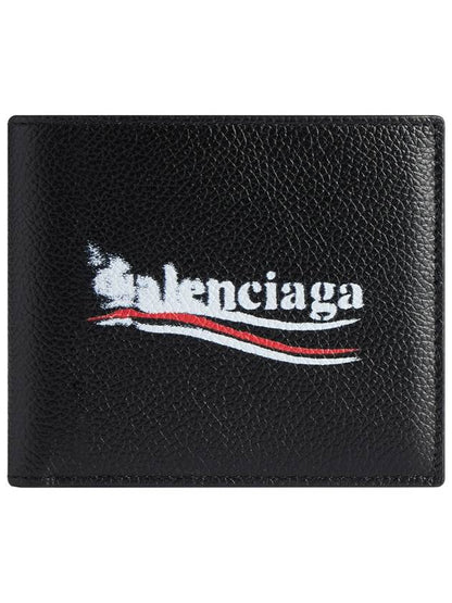 Luxury Balenciaga Trending 2025 Logo Print Leather Half Wallet Black