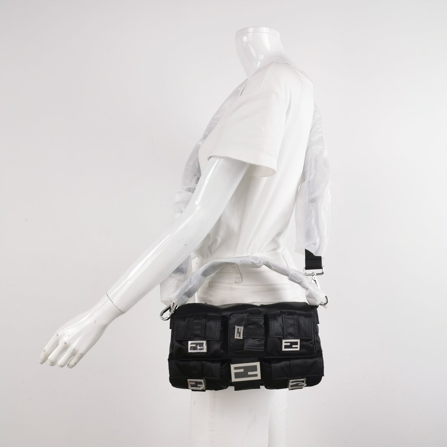 Fendi Baguette Cargo Multipocket Black Nylon 3-way Bag