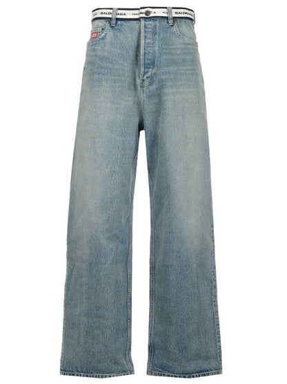Luxury Balenciaga Trending 2025 Logo Waistband Jeans Blue