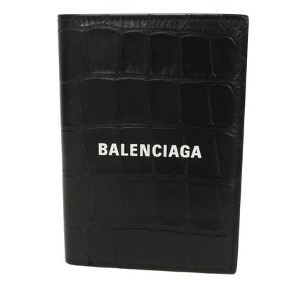 BALENCIAGA Bifold Wallet 655683 1ROP3 1000 Calfskin (crocodile embossed) black Croc Calfskin Card Case Billfold New logo Cash Bar Tikal Wallet mens