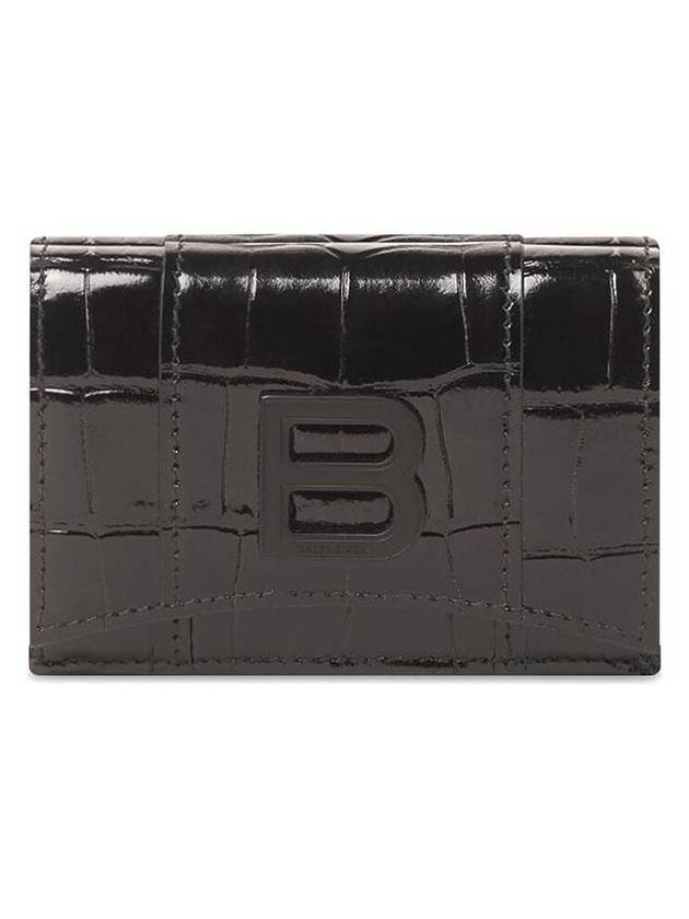 Luxury Balenciaga Trending 2025 Hourglass B Logo Half Wallet Black