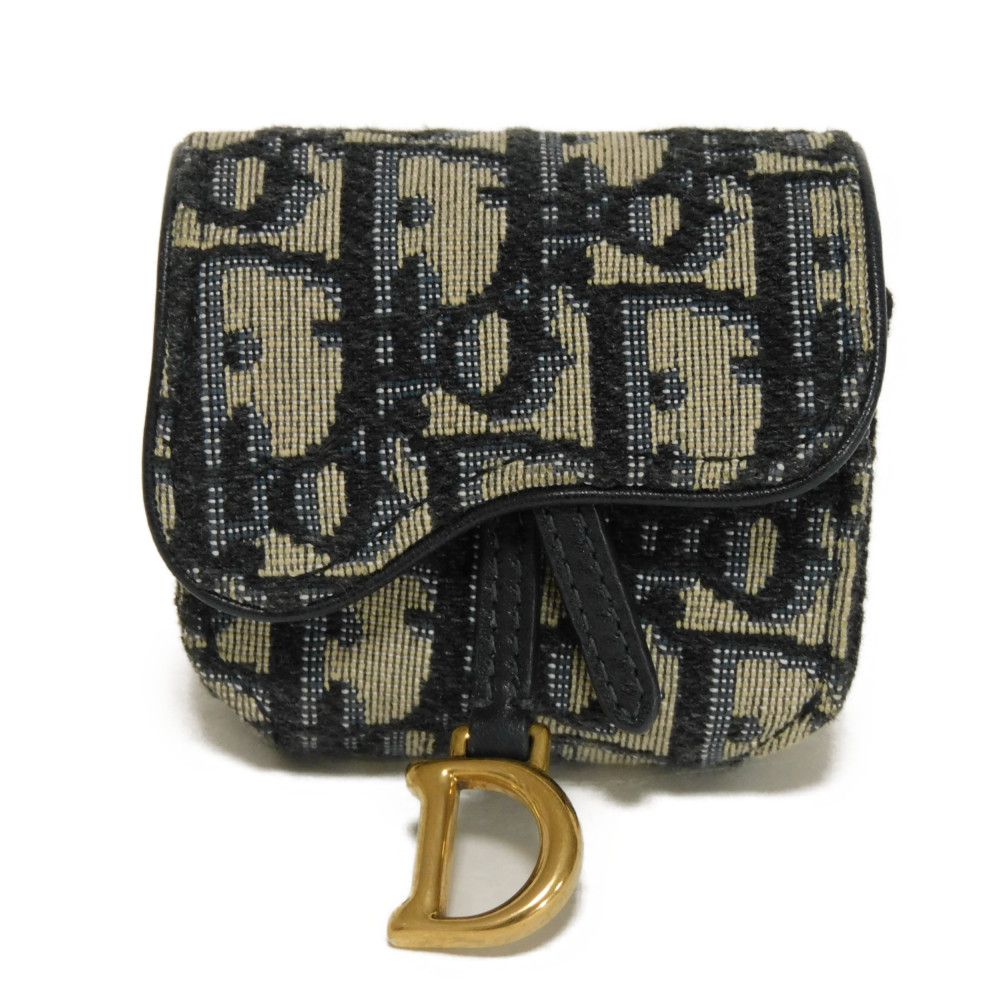 Dior key ring S5675CTZQ_M928 Jacquard canvas x smooth calf leather Beige x black x navy Oblique jacquard Saddle AirPods Pro Case