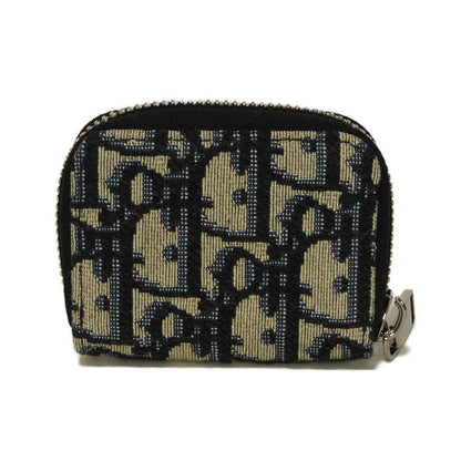 Dior Coin case 2ESCP050YSE_H27E Jacquard canvas x smooth calf leather Beige x black x navy Oblique jacquard Zip Small