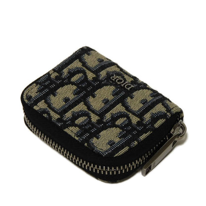 Dior Coin case 2ESCP050YSE_H27E Jacquard canvas x smooth calf leather Beige x black x navy Oblique jacquard Zip Small