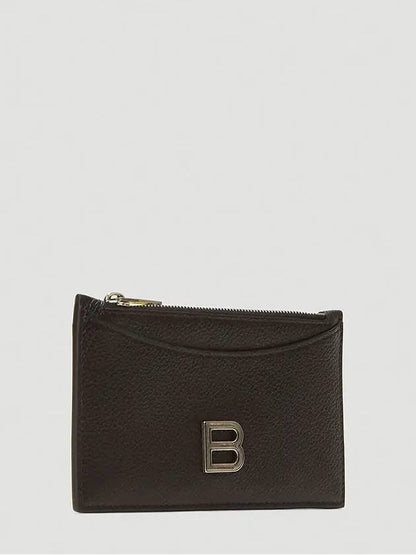 Luxury Balenciaga Trending 2025 Hourglass Zipper Leather Card Wallet Black Silver