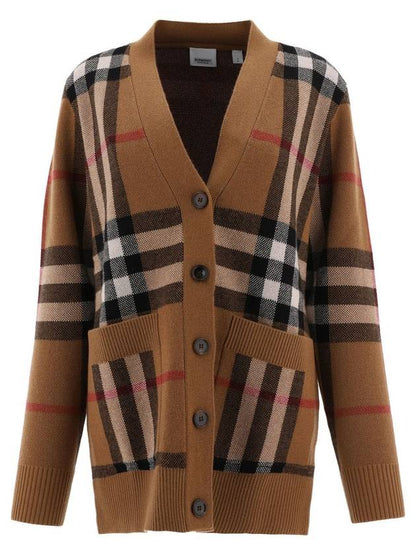 Luxury Burberry Check Wool Cashmere Cardigan Brown
