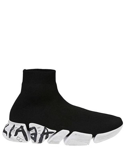 Luxury Balenciaga Trending 2025 Speed 2.0 Graffiti Knit High Top Sneakers Black