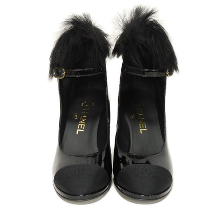 CHANEL pumps G45174 Patent leather x fur black COCO Mark Mary Jane Patent Fur 36C