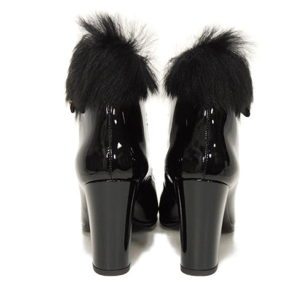 CHANEL pumps G45174 Patent leather x fur black COCO Mark Mary Jane Patent Fur 36C