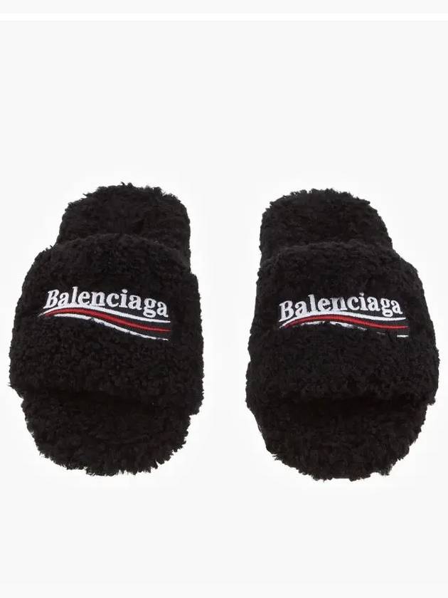 Luxury Balenciaga Trending 2025 Furry Logo Slippers Black