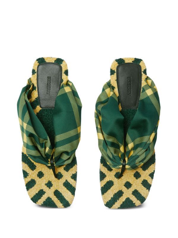 Luxury Burberry Check Pool Flat Slides Green