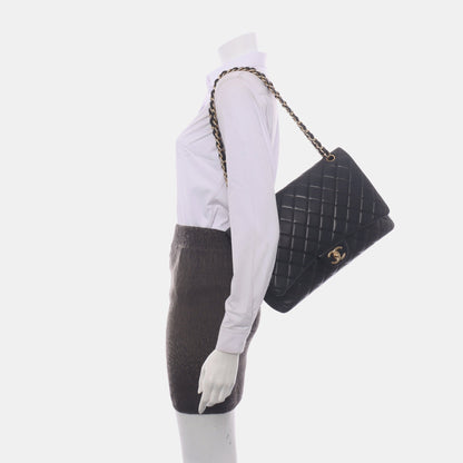 Chanel Classic Flap Maxi Black Lambskin Leather Double Flap with Gold Hardware, 2014-2015