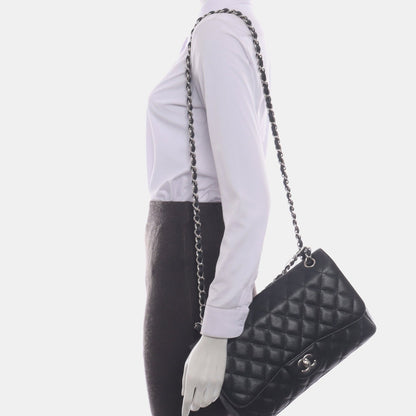 Chanel Classic Flap Jumbo 2010 Black Caviar Leather Double Flap with Silver Hardware