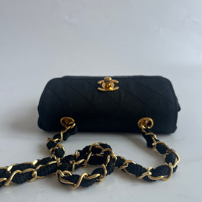 Chanel Vintage Fabric Extra Mini Flap Bag 24k Gold Button Strap